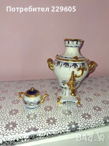 Gzhel голям декоративен руски порцеланов самовар Гжель/СССР Русия 27см, снимка 4 - Колекции - 49180497