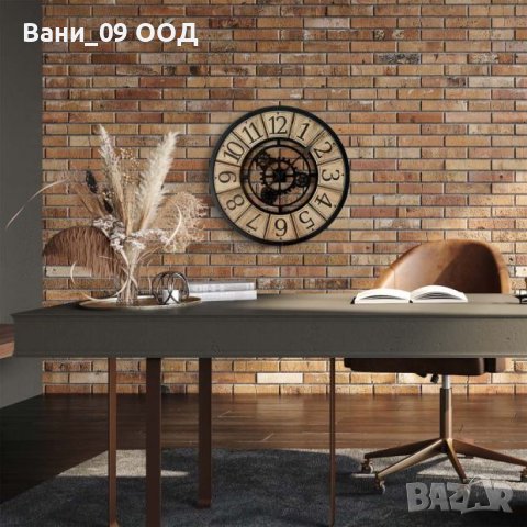 57см! Часовник в индустриален стил-дърво и метал, снимка 2 - Стенни часовници - 43020930