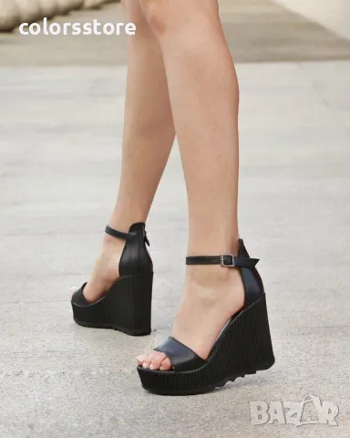 Сандали на платформа - черна кожа - K200-1