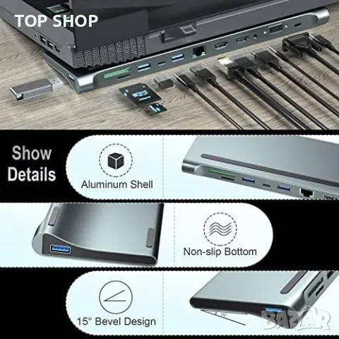 Нова 12-в-1 USB C Док Станция Хъб 3x Дисплей, Бърза Трансфер, Висока Съвместимост, снимка 5 - Друга електроника - 49309324