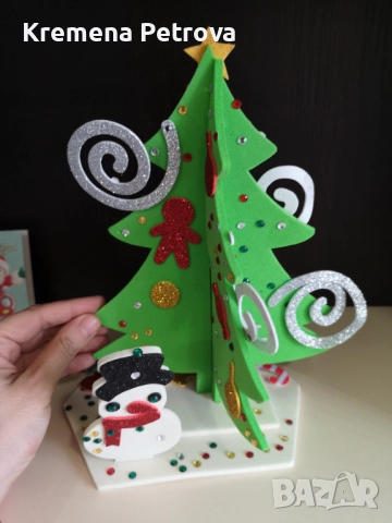 Направи си сам - коледна елха и снежен човек на поставка, картичка и три играчки за закачане на елха, снимка 8 - Декорация за дома - 52646172