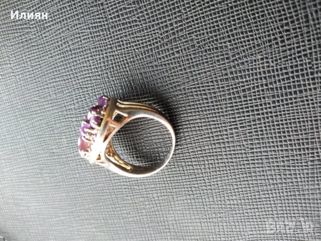 Сребърен пръстен с аметисти, снимка 6 - Пръстени - 28322297