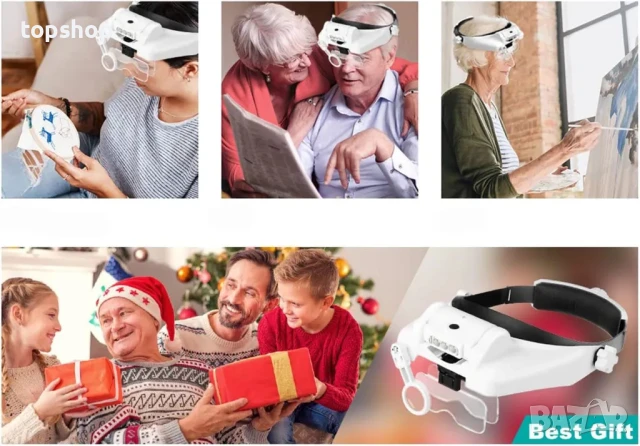 Лупи за глава, увеличителни стъкла с 3 светодиода, бяла, 23 вида, регулируема акумулаторна MG82000MC, снимка 9 - Гедорета - 50555888