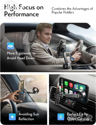 LISEN Електронна вакуумна стойка за телефон с вендуза за предно стъкло/табло, 4-7 инча устройства, снимка 3 - Аксесоари и консумативи - 50586292