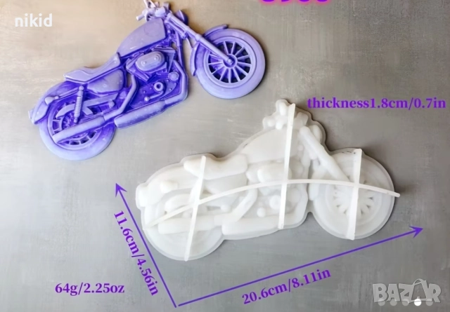 Голям Мотор Мотоциклет силиконов молд форма фондан шоколад смола гипс декор, снимка 5 - Форми - 51828491