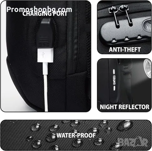 Раница Ozuko, 18×10×35 см, водоустойчива, с USB и заключващ механизъм, снимка 5 - Раници - 48179692