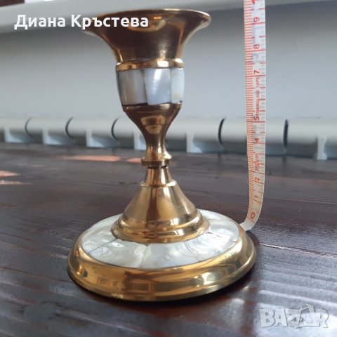 Месинг и седеф - декоративен комплект ваза, свещник, кутийка, снимка 5 - Вази - 39974169