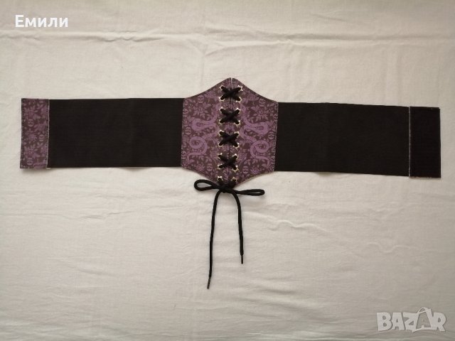 Черен корсет колан за талия с връзки в лилав/розов принт черепи, рози и змии , снимка 14 - Корсети, бюстиета, топове - 43330587