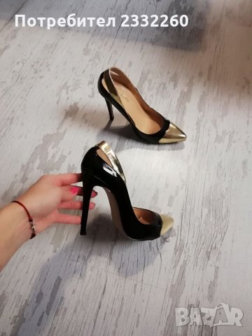 Лачени обувки - черно и златно, снимка 3 - Дамски обувки на ток - 27135855