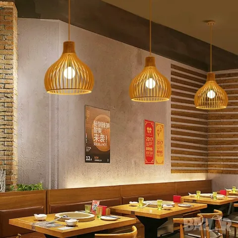 Ретро бамбуково дърво Индустриална висяща скандинавски стил, винтидж, снимка 7 - Лампи за таван - 49611030