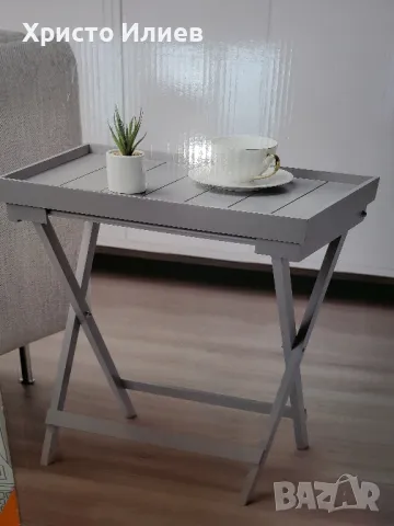 Дървена помощна маса масичка сива Нова 48 х 30 х 55см