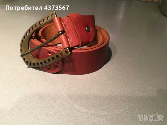 Кафяв  дамски италиански колан от естествена кожа със златиста тока, снимка 1