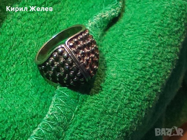 СТАРИНЕН СРЕБЪРЕН ПРЪСТЕН ВИСОКА ПРОБА ОКСИДИРАНО СРЕБРО ГРАНУЛАЦИЯ МАЙСТОРСКИ ВИНТИДЖ 24666, снимка 4 - Антикварни и старинни предмети - 34628458
