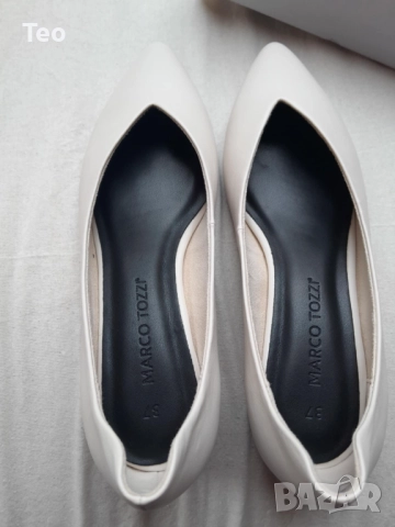 Бели обувки Marco Tozzi, немски, размер 37, кожени, с малък ток, елегантни, снимка 3 - Дамски ежедневни обувки - 52898342