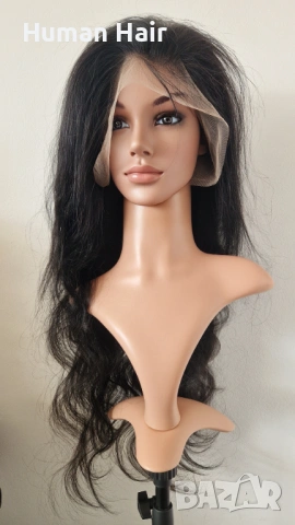 Черна чуплива естествена бразилска перука 70-75 см с дантелена зона 13x6, снимка 3 - Аксесоари за коса - 53566997