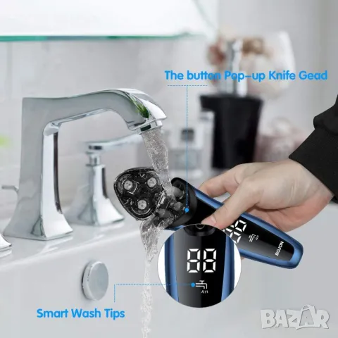 Електрическа самобръсначка BOJON IPX 7, акумулаторна безжична самобръсначка с изскачащ тример, снимка 4 - Друга електроника - 48788776