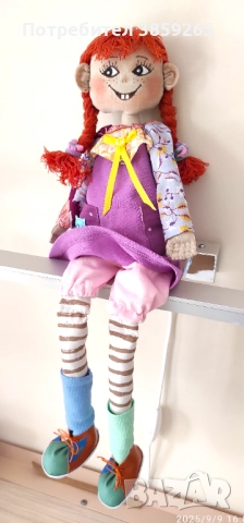 Кукла Пипи дълъг чорап.Ръчна изработка. Текстилна кукла. За игри и интериор., снимка 8 - Кукли - 52399284