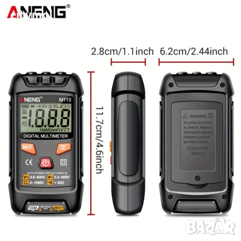 Цифров мултицет ANENG M113, NCV откриване  , ток, напрежение, капацитет, съпротивление, снимка 3 - Други инструменти - 50741713