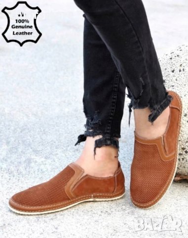 Мъжки обувки - кафяв ЕСТЕСТВЕН набук - 38, снимка 2 - Мокасини - 37783957