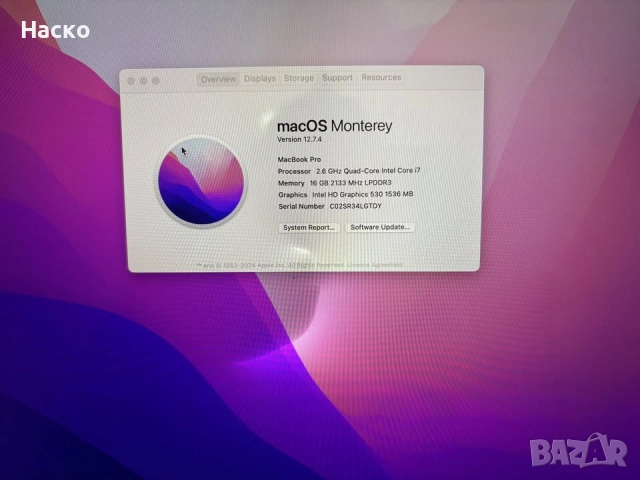 Macbook pro 15,4 inch intel7 16gb ram 512gb ssd touch bar, оригинално зарядно, снимка 4 - Лаптопи за работа - 52587055