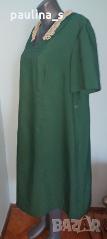 Копринена ръчно изработена рокля цвят Емералд с ръчна декорация - яка, снимка 2 - Рокли - 32506186
