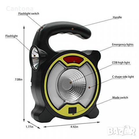 Преносима работна и аварийна лампа и фенер със соларен панел и USB порт – Cob Work Lights HW-319T, снимка 3 - Къмпинг осветление - 26767594