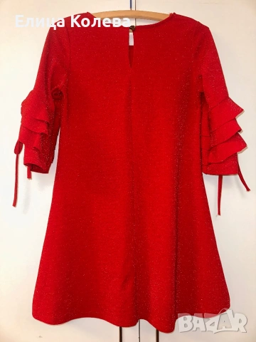 Червена бляскава рокля, еластична материя, размер S-M, снимка 2 - Рокли - 53458146