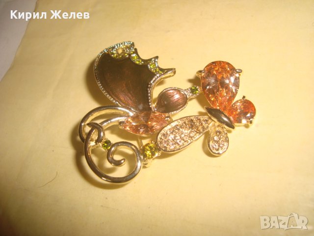 ЕМАЙЛИРАНА СКЪПОЦЕННА ПОЗЛАТЕНА БРОШКА ПЕПЕРУДА БОХЕМСКИ КРИСТАЛИ и ЦИТРИН АРТ-НУВО СТИЛ 26272, снимка 10 - Други - 34792933