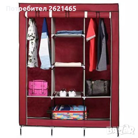 Трикрилен текстилен сгъваем гардероб за дрехи, снимка 3 - Гардероби - 43022930