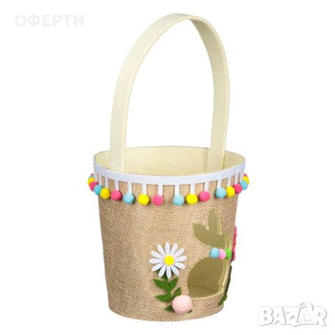 Великденска декоративна филцова кошница с дизайн на заек с дръжка Ø15x15см
