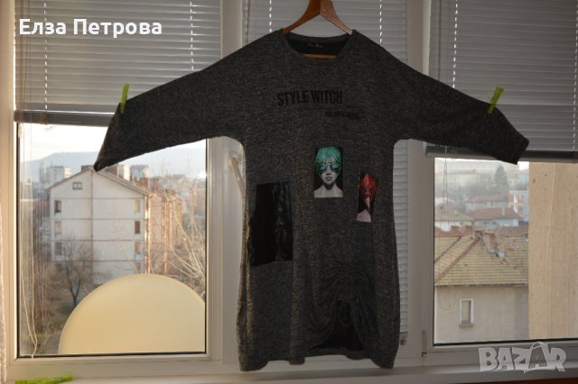 Интересна сива рокля/туника с апликации и кожа, снимка 3 - Рокли - 43633757