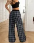 Модни дамски ежедневни карирани широки панталони, снимка 3