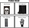 Костюм на Grim Reaper Хелоуин 4 части, черно наметало с маска на черепа, коса, скелетни ръкавици, снимка 4