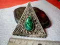 ПРЕЛЕСТНА СТАРИННА СКЪПОЦЕННА ФИЛИГРАННА СРЕБЪРНА БРОШКА ВИСОКА ПРОБА СРЕБРО с МАЛАХИТ 47540, снимка 1