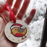 Ръчно рисувани дървени коледни играчки Украса за елха, снимка 2 - Коледни подаръци - 27273229