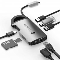 NOVOO USB C хъб 8 в 1, алуминиев корпус, HDMI 4K, 3 USB 3.0, Gigabit Ethernet 1000Mbps, PD Type C, S, снимка 5 - Други - 35381194