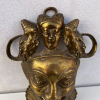 Бронзова африканска маска №1876, снимка 6 - Антикварни и старинни предмети - 35620812
