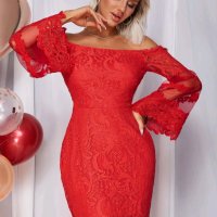 Елегантна червена дантелена рокля , снимка 1 - Рокли - 38035901