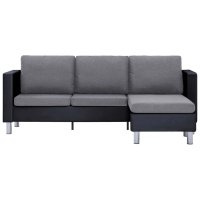 3-местен диван с възглавници, черен, изкуствена кожа, снимка 5 - Дивани и мека мебел - 43302207