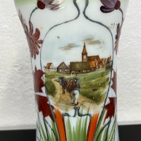 Рисувана стъклена ваза - Арт Нуво. №4961, снимка 4 - Антикварни и старинни предмети - 43923265