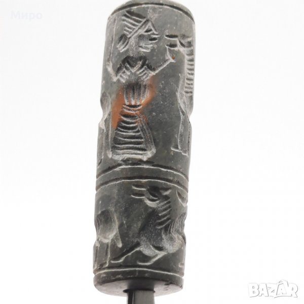 РЕПЛИКА АНТИЧЕН ДРЕВЕН ЦИЛИНДРИЧЕН КАМЕНЕН ПЕЧАТ МЪНИСТА , снимка 1