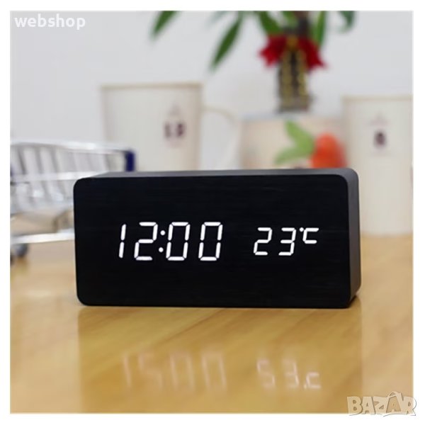 ПРОМО!! Дървен цифров часовник, бял LED дисплей, 12/24ч, аларма, дата, термометър, VST-862, снимка 1