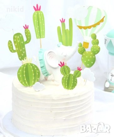 6 цъфнали Кактуса Кактуси Кактус картонени топери украса декор за торта мъфини и др, снимка 1