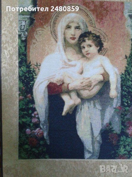 Луксозна текстилна  икона на Богородица с младенеца, снимка 1