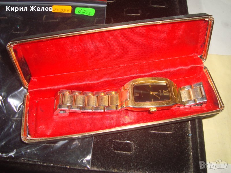 CASIO ОРИГИНАЛЕН ПОЗЛАТЕН ЯПОНСКИ ЧАСОВНИК РАБОТЕЩ с ОРИГИНАЛНАТА ВЕРИЖКА КАСИО и ЛУКС КУТИЯ 22351, снимка 1