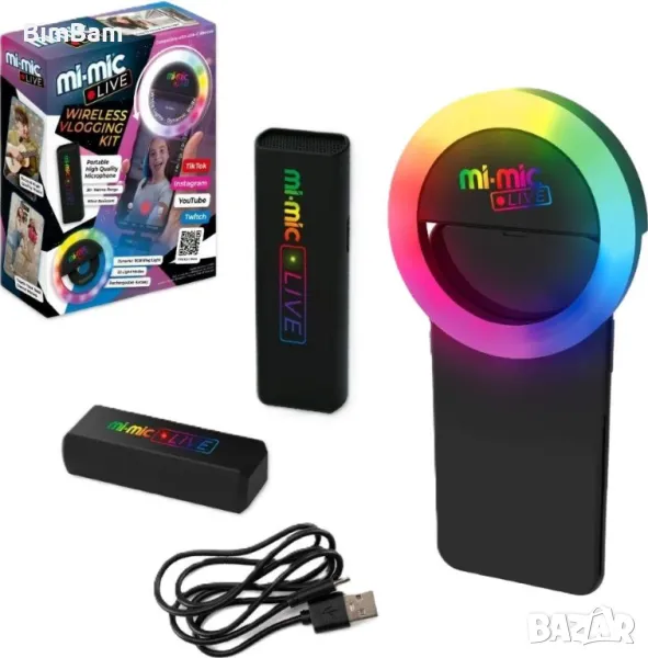 Безжичен микрофон Mi-Mic Live / 30 RGВ LЕD светлини, снимка 1