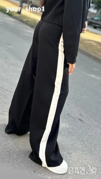Дамски панталон с кант широк крачол , снимка 1