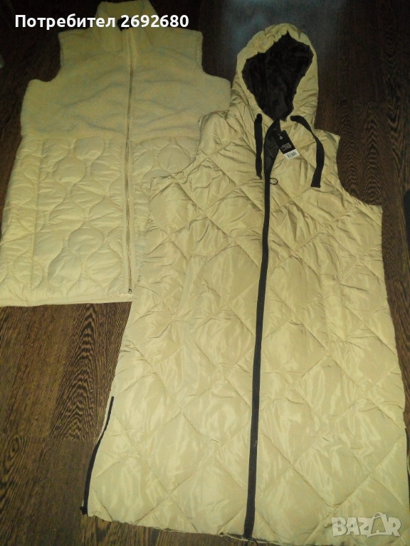 Нов дамски дълъг елек L-ка/бежов, снимка 1