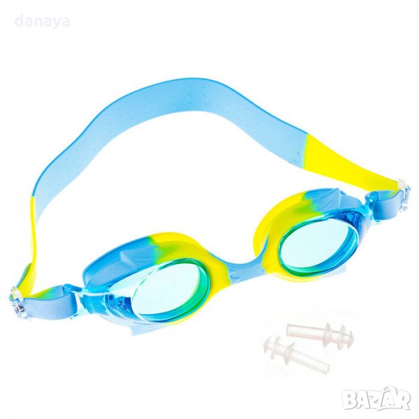 2033 Детски очила за плуване Рибки с UV защита тапи за уши в калъф, снимка 1