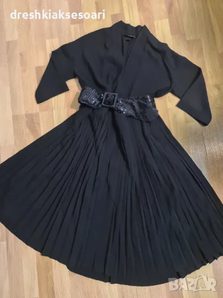 Черно манто,палто,рокля плисирана, снимка 1